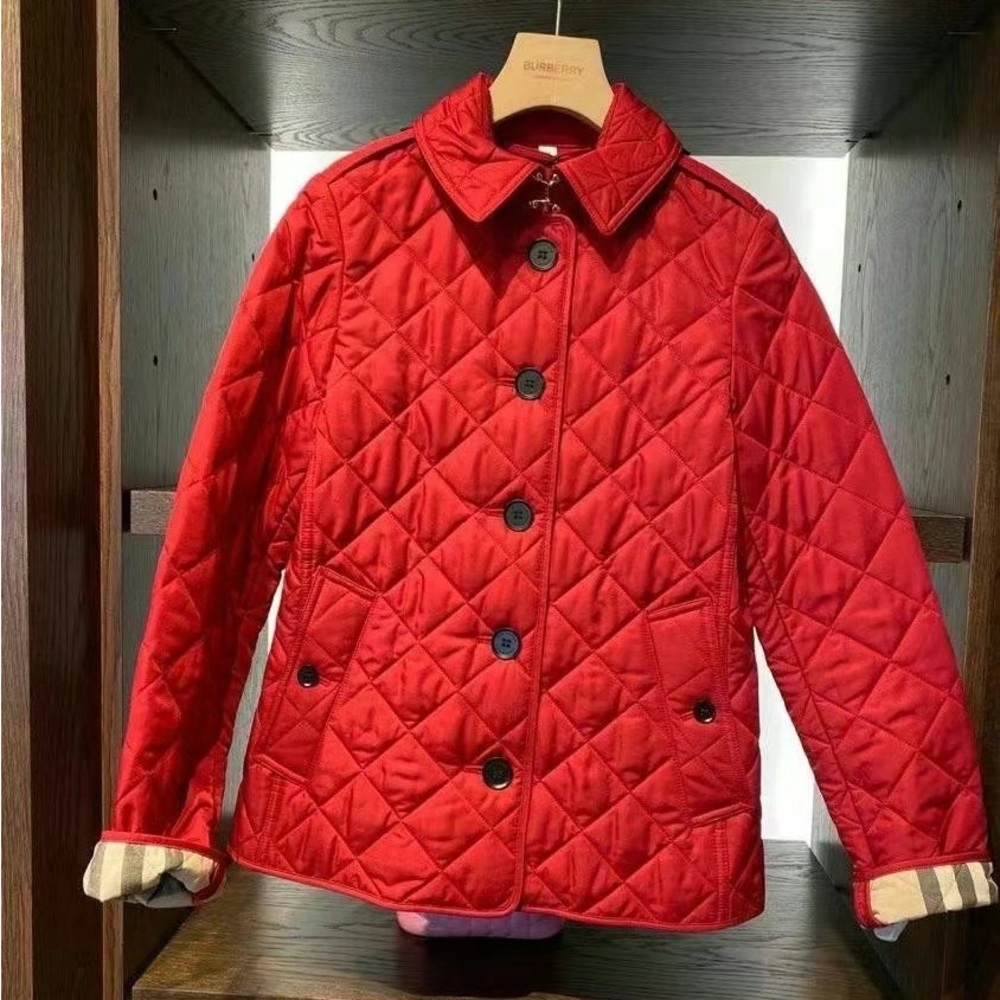 New Burberry Red Quilted Jacket